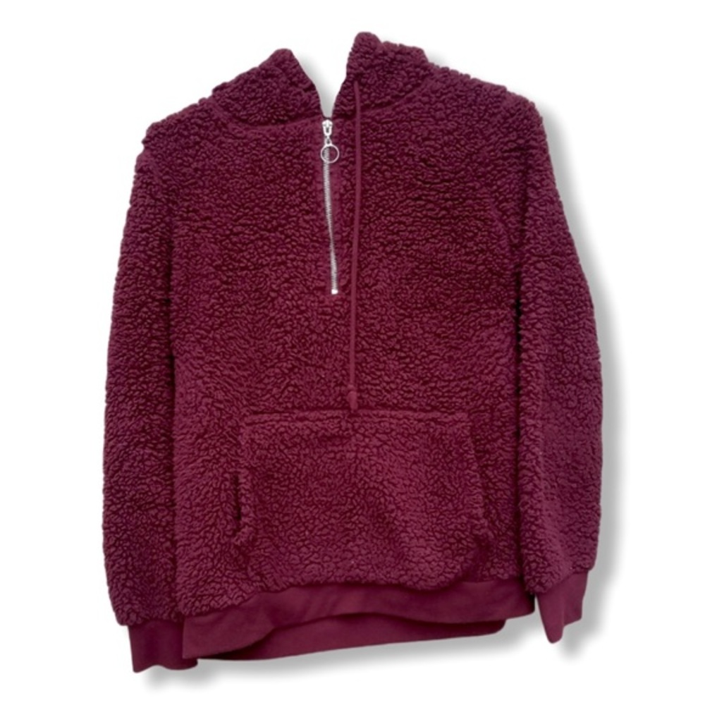 No Boundaries Burgundy Brick Half Zip Sherpa Pullover Hoodie - XXL Maroon